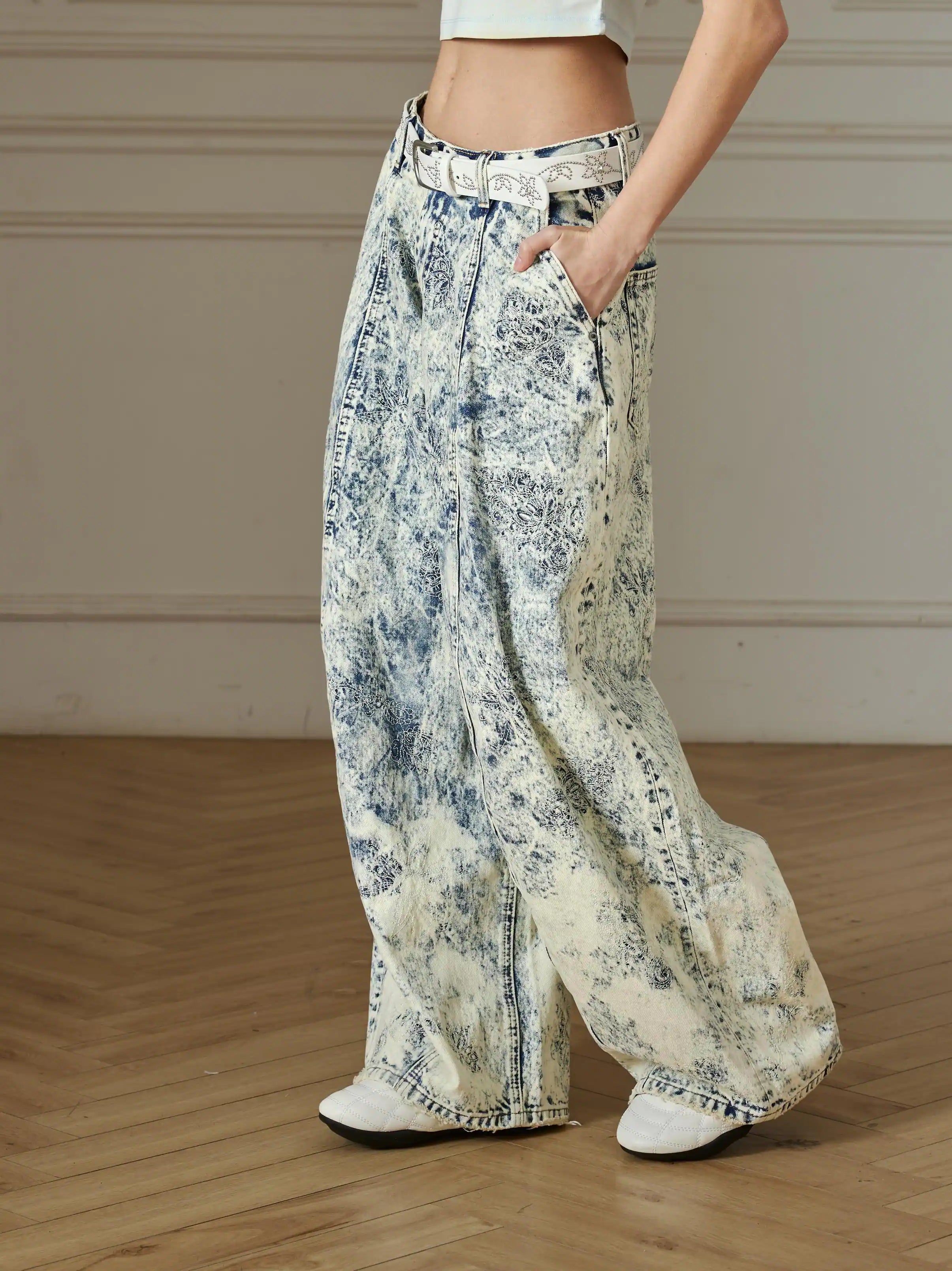 Acid Wash Wide Leg Jeans