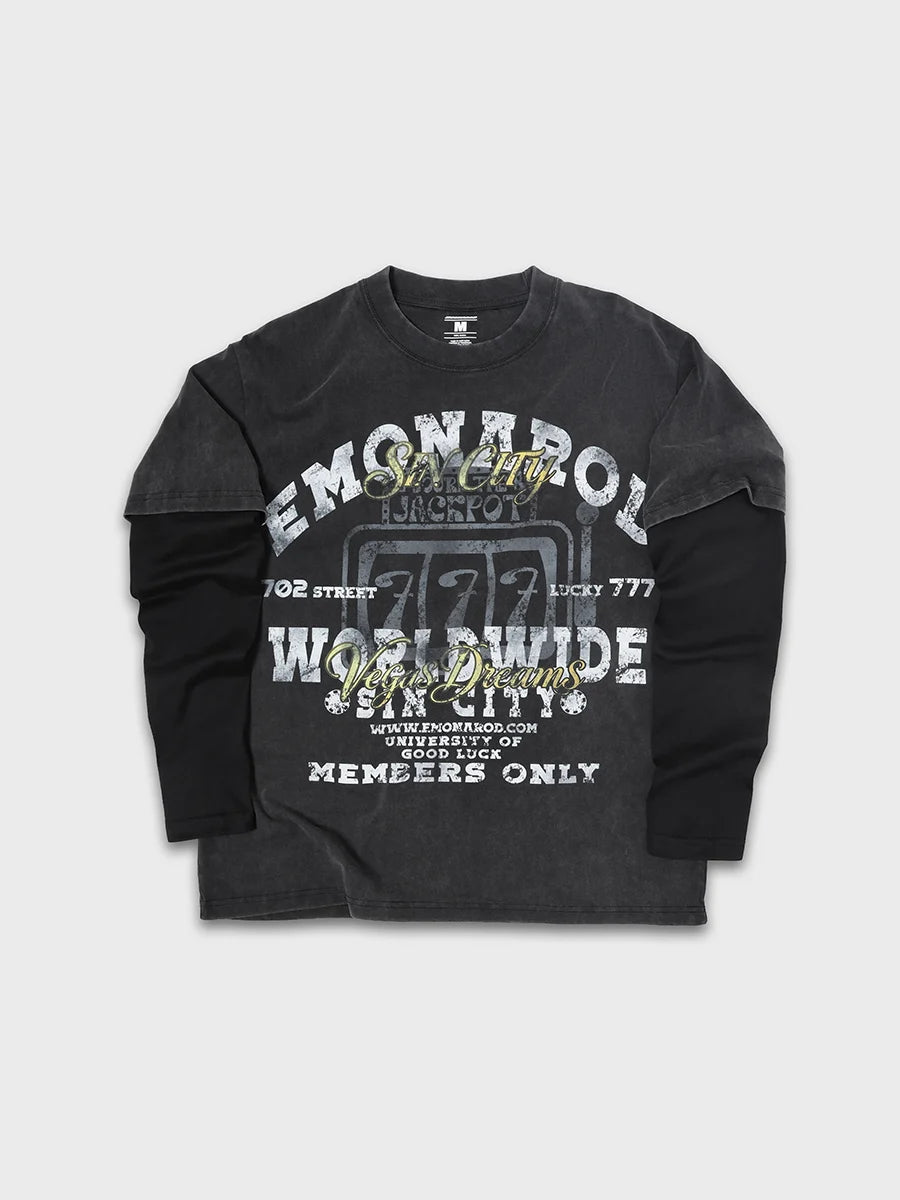 Doodle Langarmshirt mit offener Saumkante – Herren