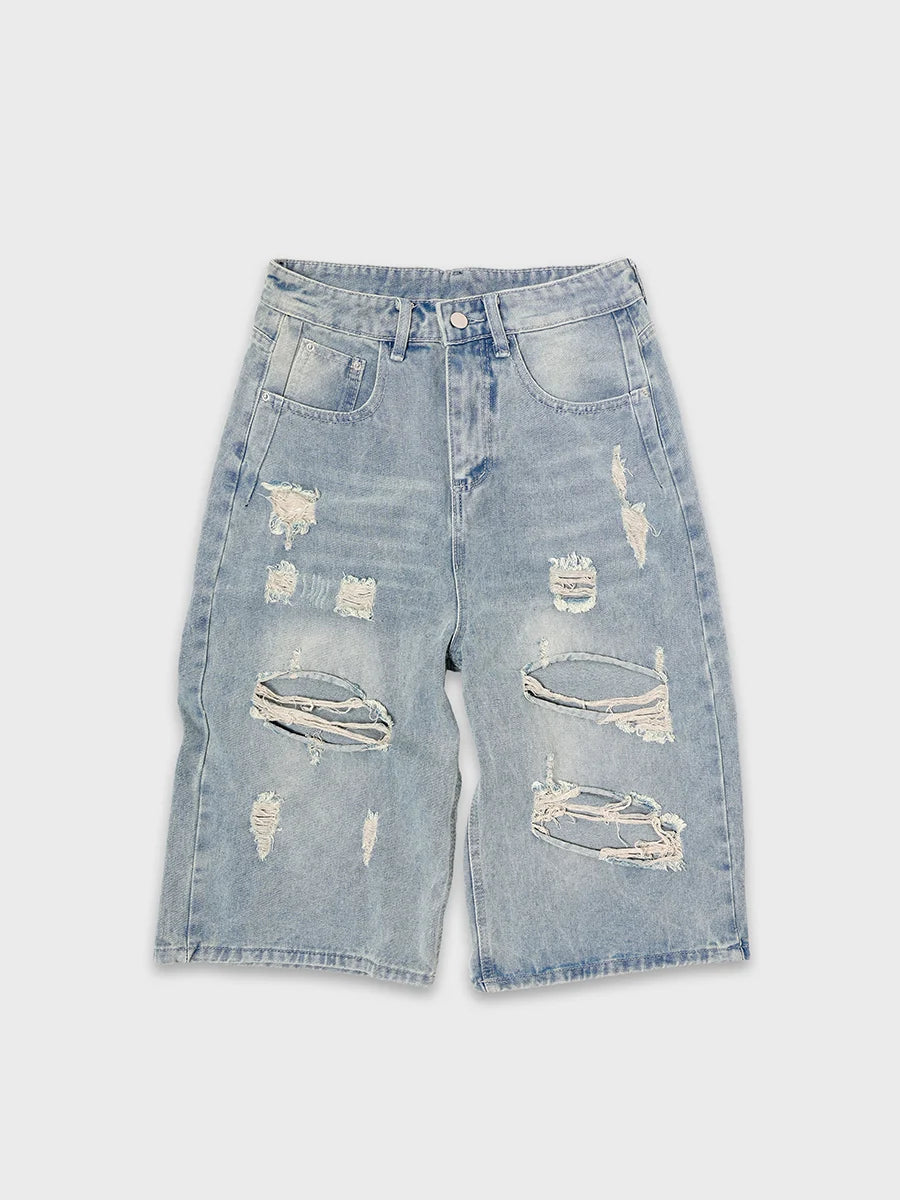 Destroyed Frayed Denim Shorts