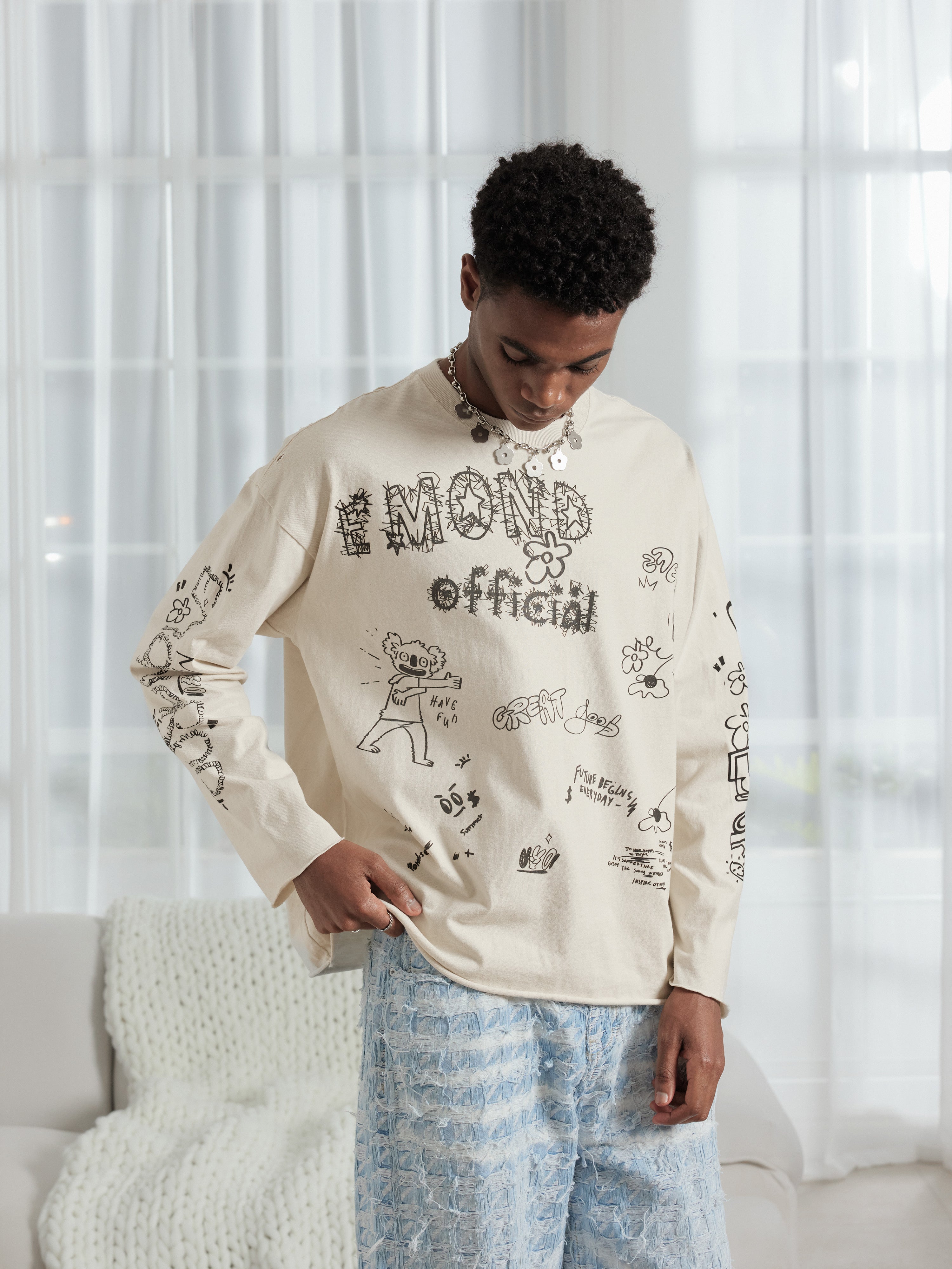 Doodle Raw Hem Longsleeve - Men