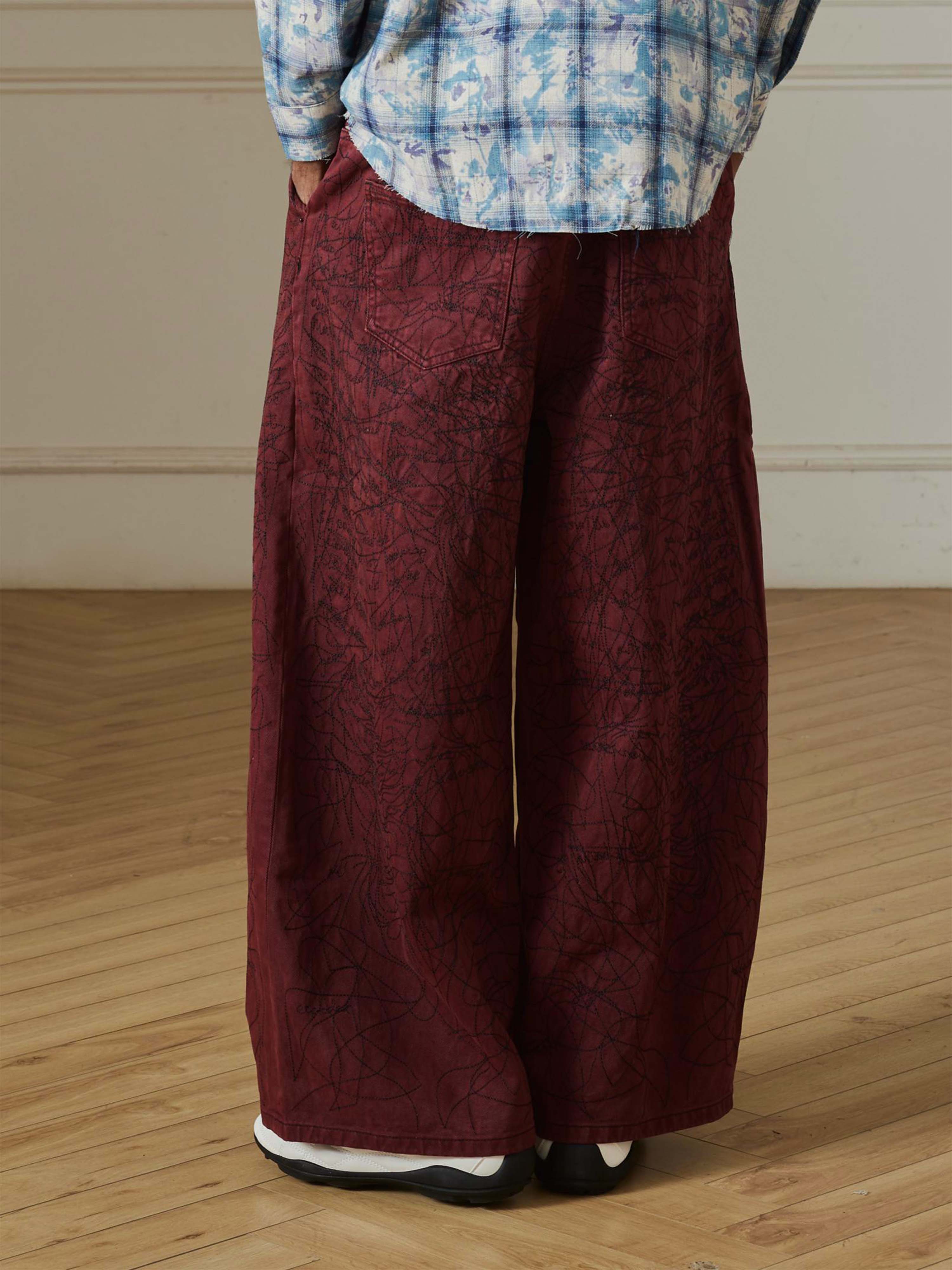 Abstract Stitch Crimson Jeans