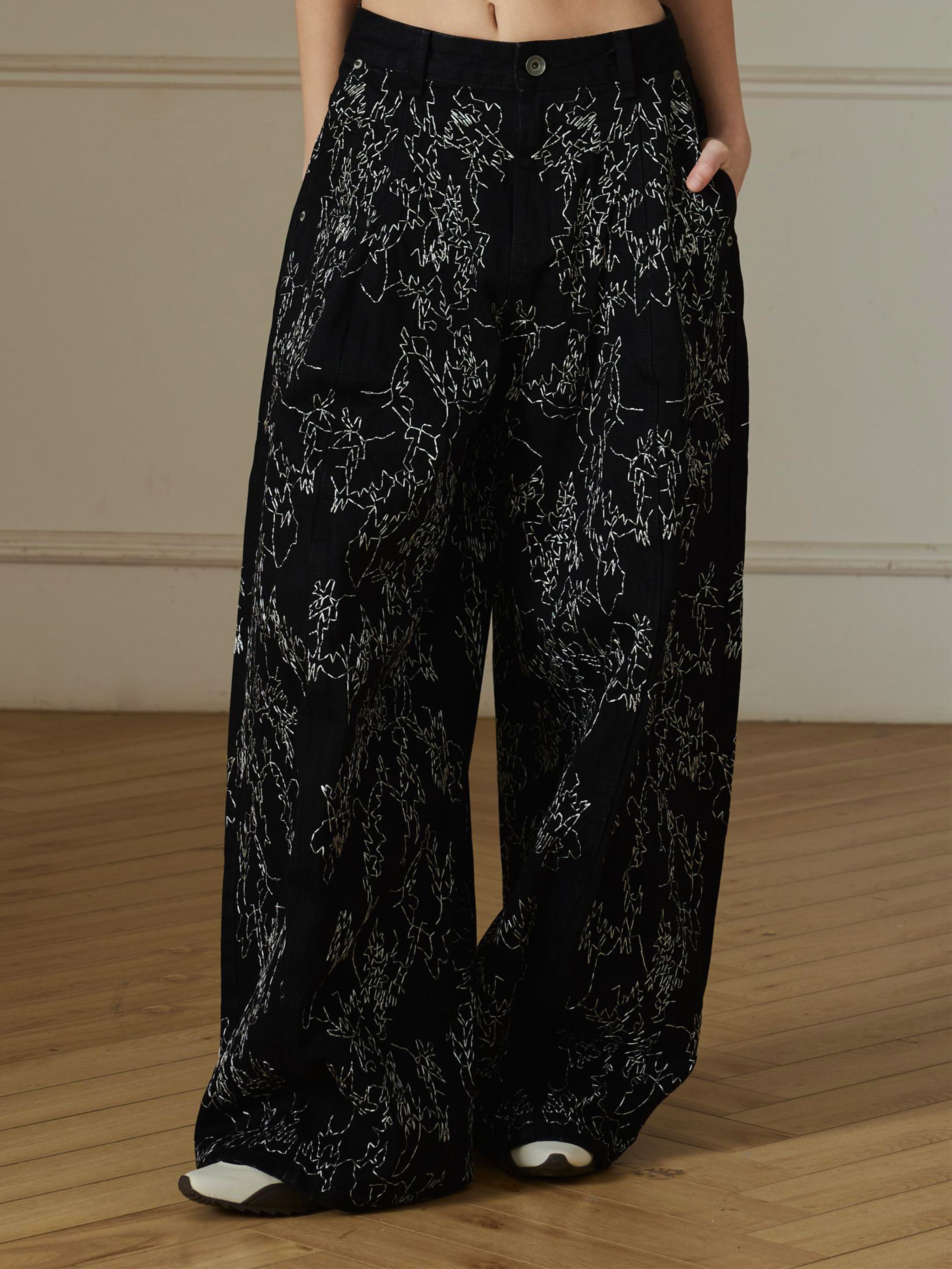 Abstract Stitch Crimson Jeans