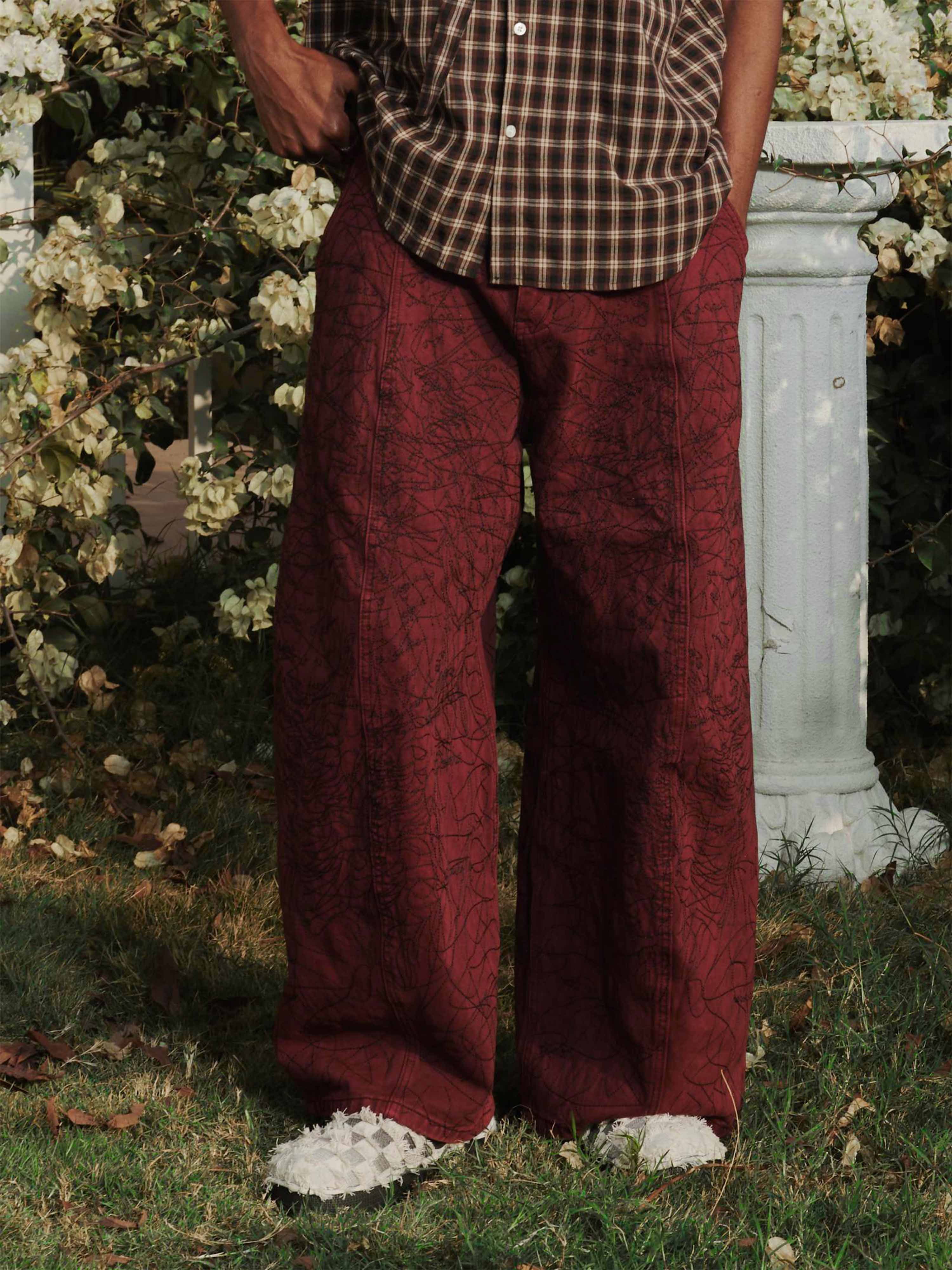 Abstract Stitch Crimson Jeans