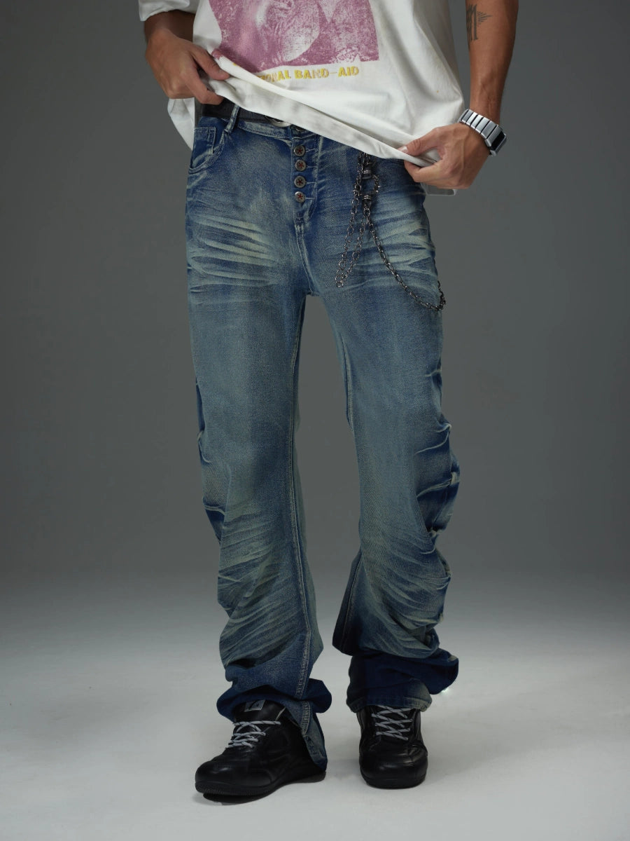 Button Fly Bootcut Ripple Wash Jeans