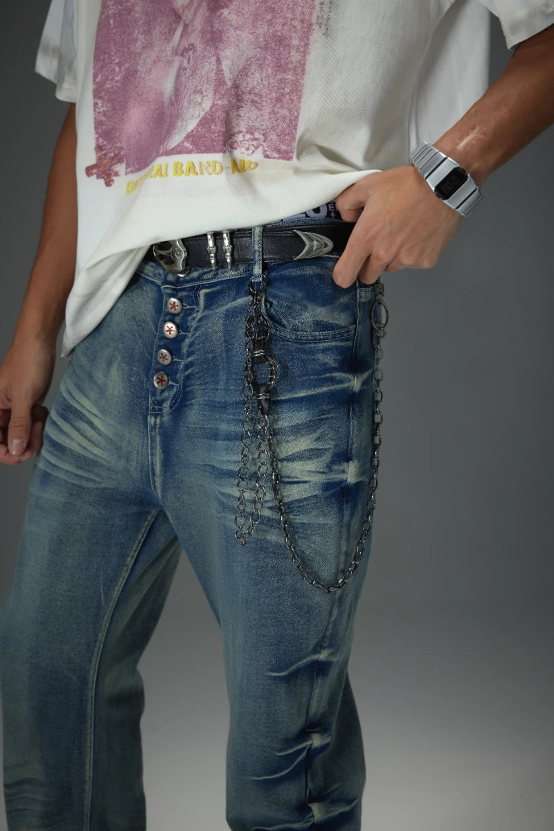 Button Fly Bootcut Ripple Wash Jeans