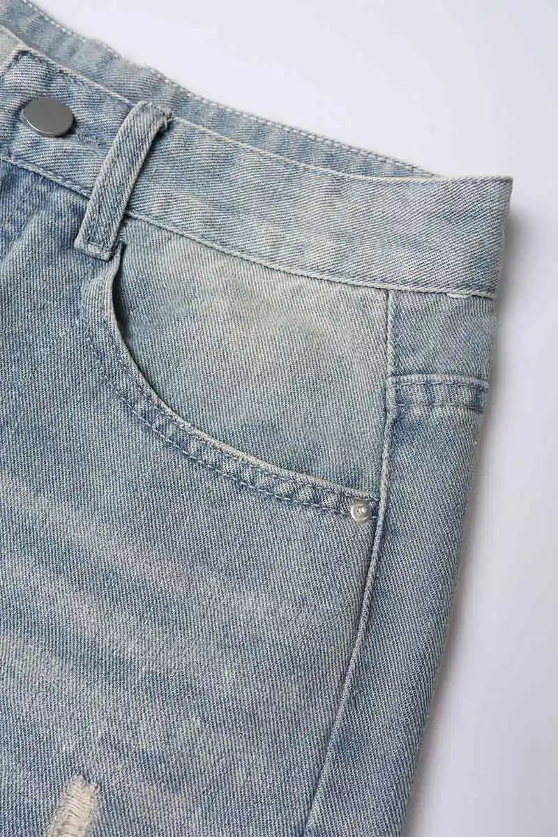 Destroyed Frayed Denim Shorts