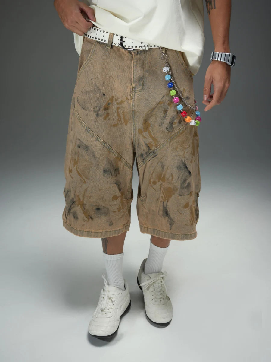 Distressed Mud Wash Denim Shorts