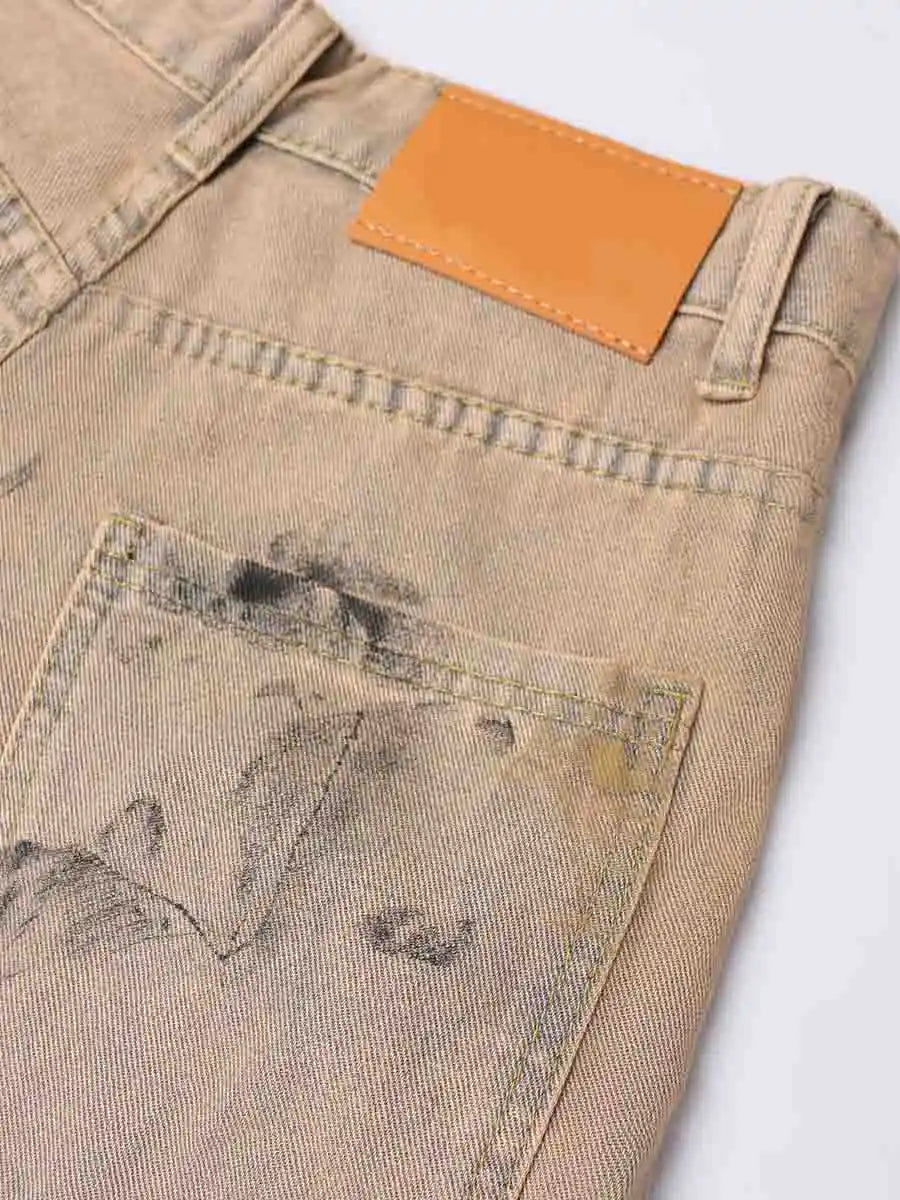 Distressed Mud Wash Denim Shorts