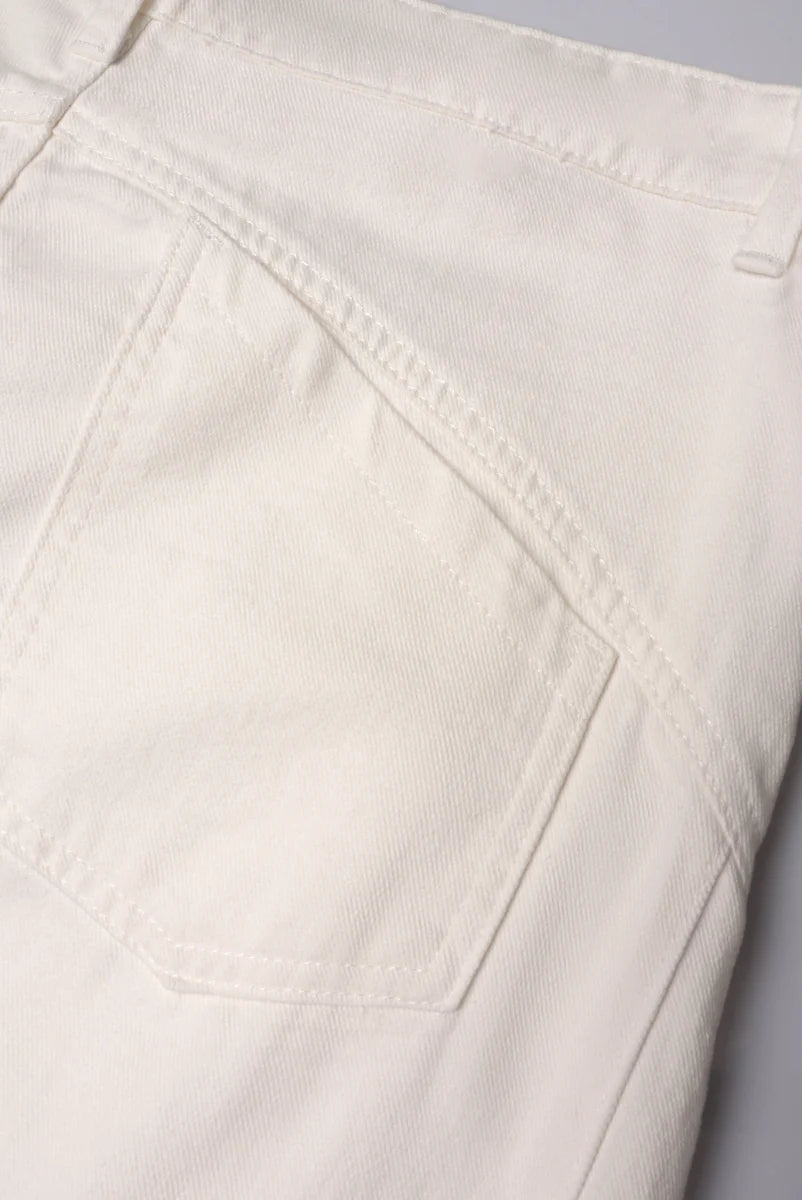 Double Waistband Wide Leg White Jeans