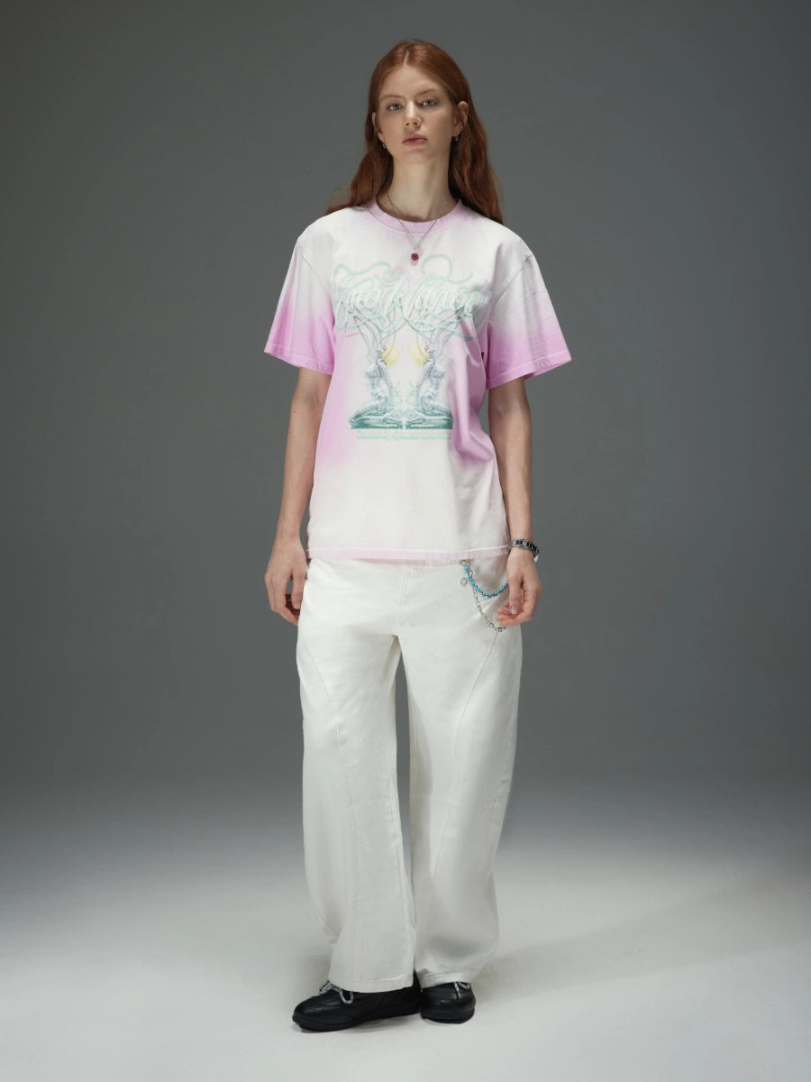 Double Waistband Wide Leg White Jeans