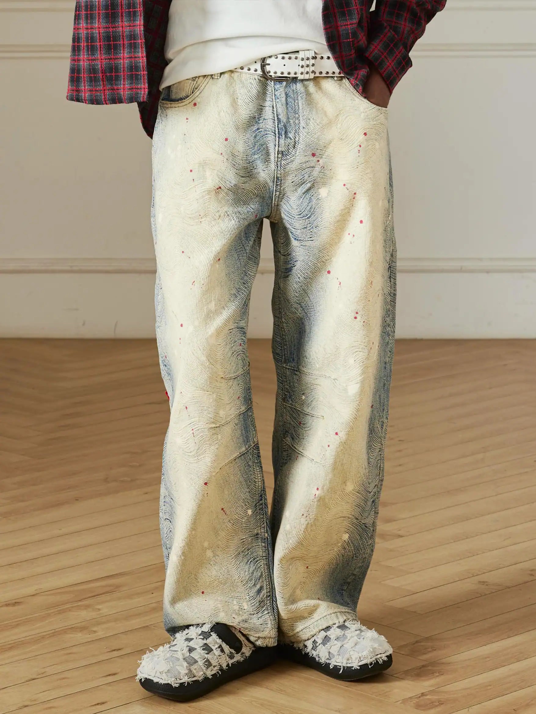 Splatter Contrast Wide Leg Jeans