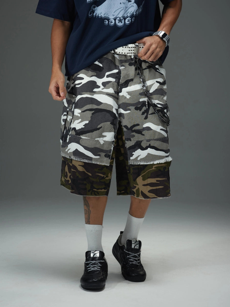 Patchwork Camo Cargo Shorts