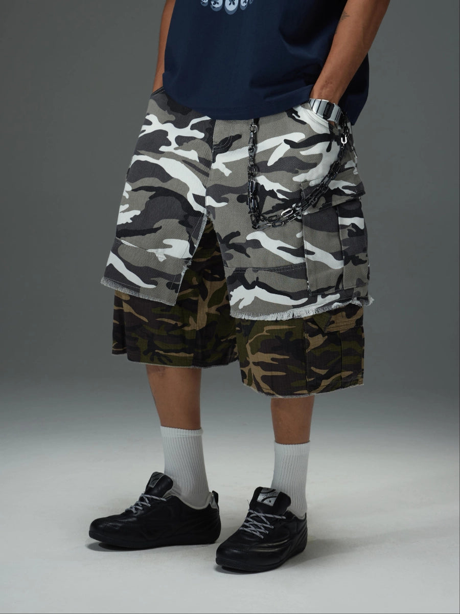 Patchwork Camo Cargo Shorts