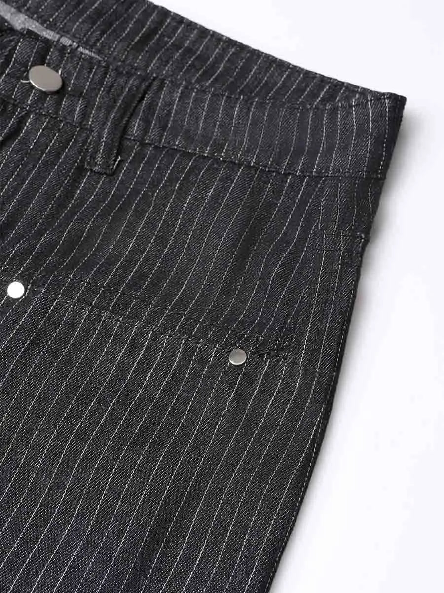 Pinstripe Baggy Wide Leg Jeans