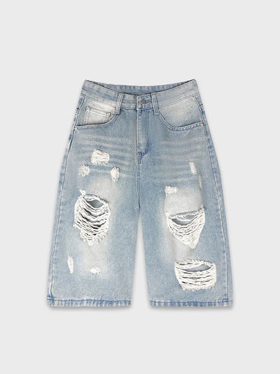 Destroyed Frayed Denim Shorts