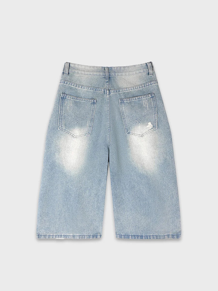Destroyed Frayed Denim Shorts