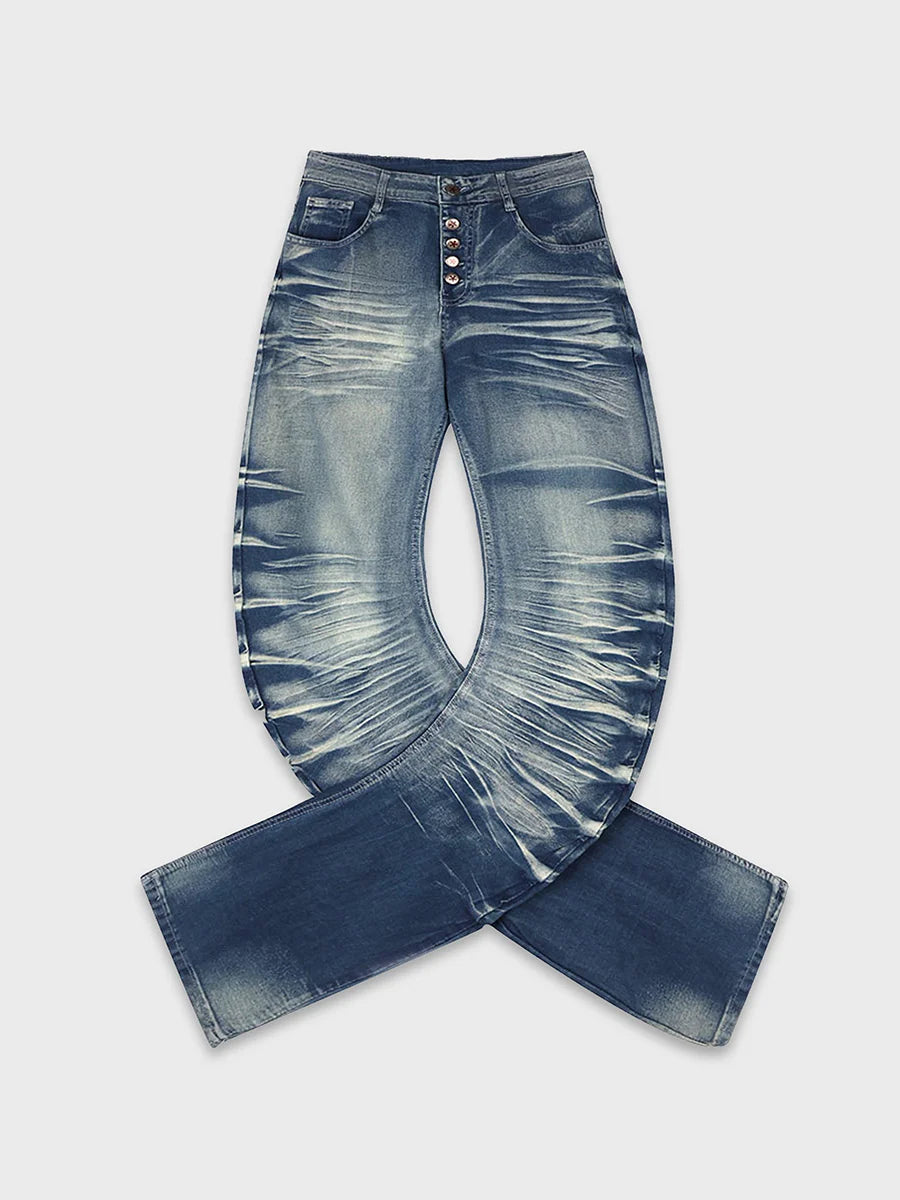 Button Fly Bootcut Ripple Wash Jeans