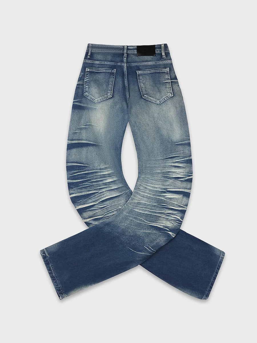 Button Fly Bootcut Ripple Wash Jeans