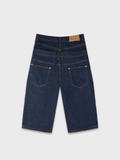 Rivet Double Waist Denim Shorts