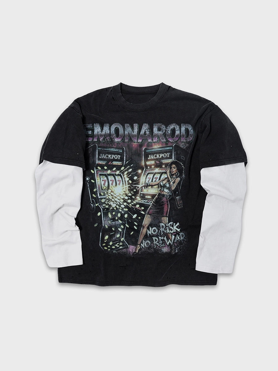 T-shirt à manches longues Doodle avec ourlet brut – Homme