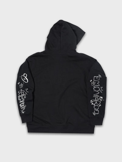 Doodle Raw Hem Zip Hoodie