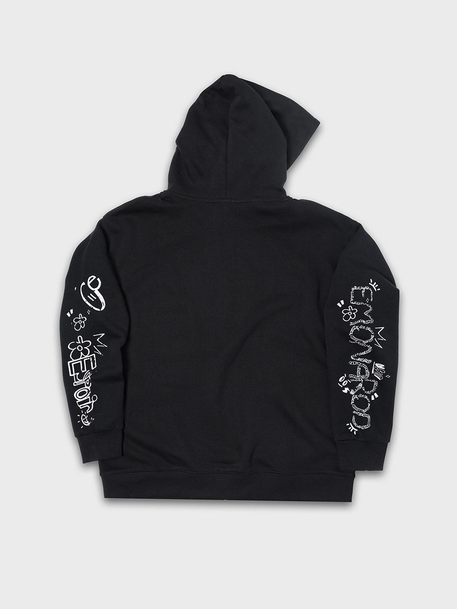 Doodle Raw Hem Zip Hoodie