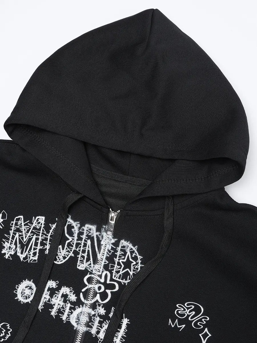 Doodle Raw Hem Zip Hoodie
