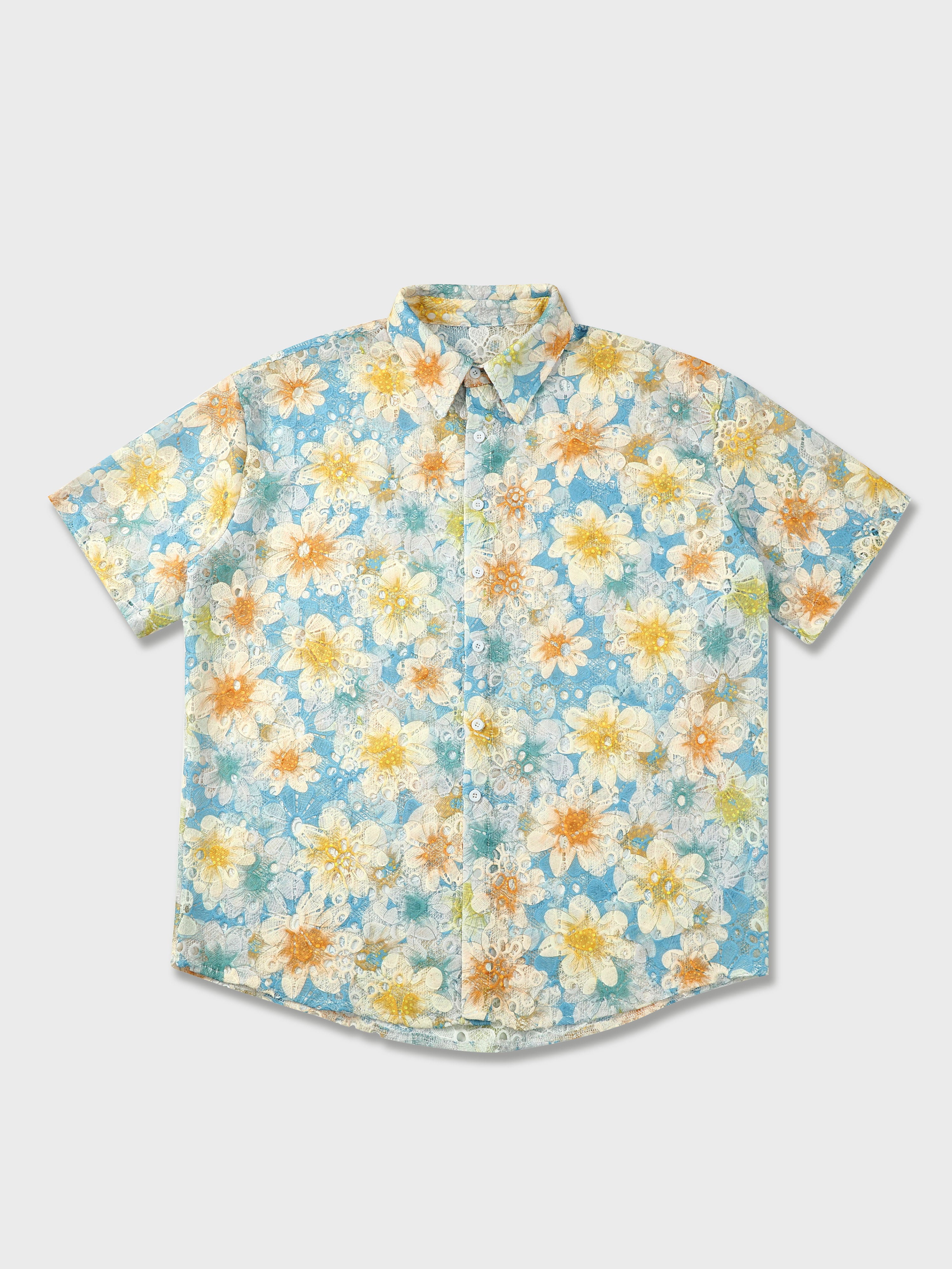 Irregular Eyelet Short Sleeve Shirt