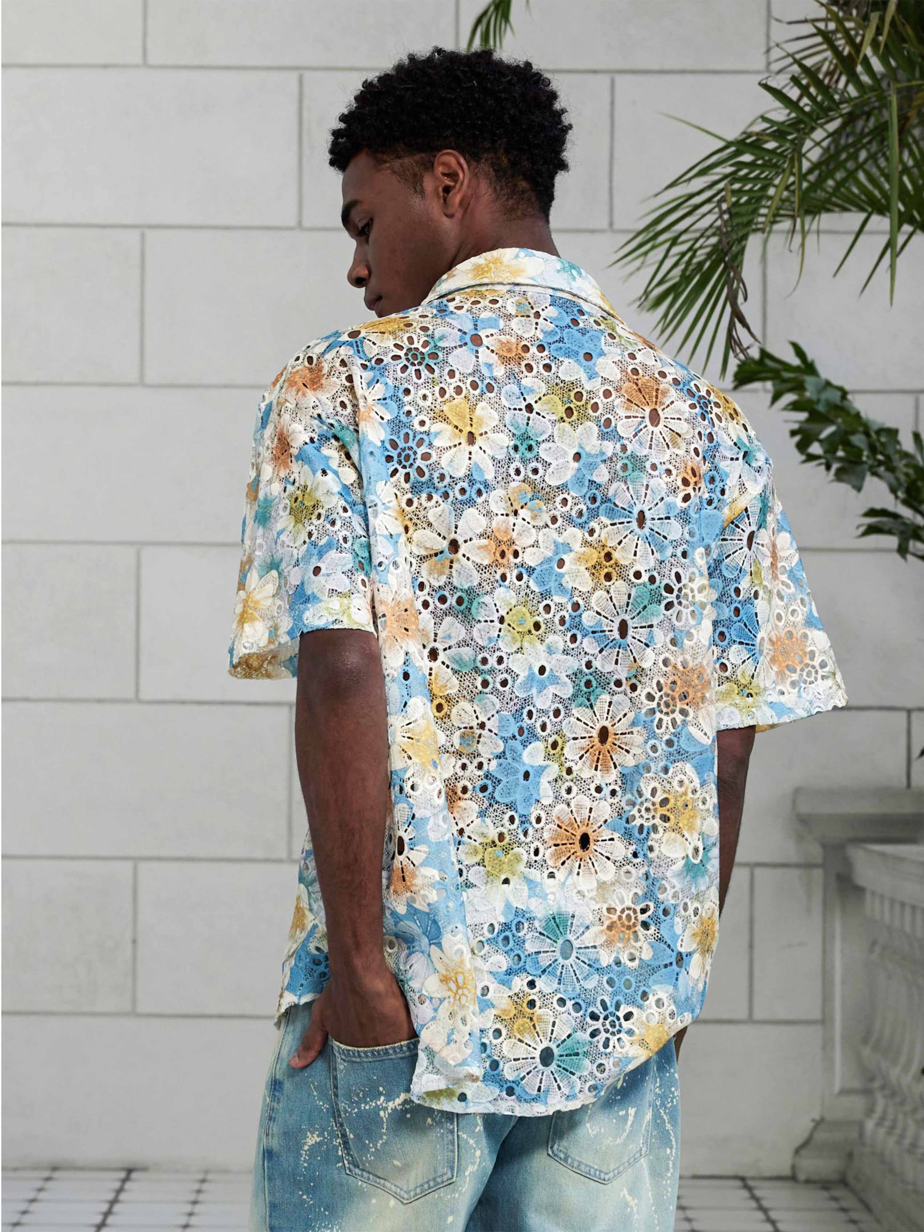 Irregular Eyelet Short Sleeve Shirt