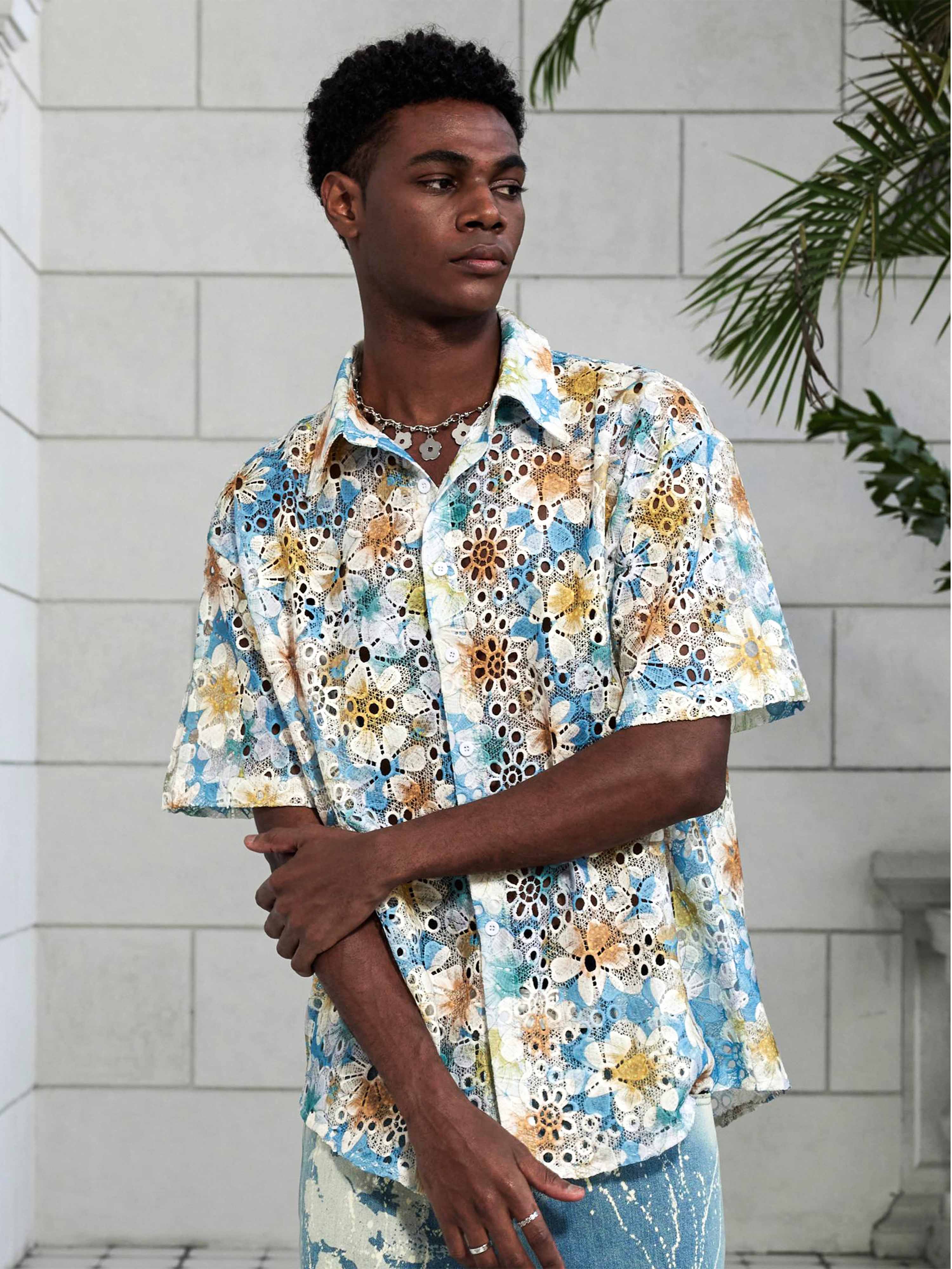 Irregular Eyelet Short Sleeve Shirt