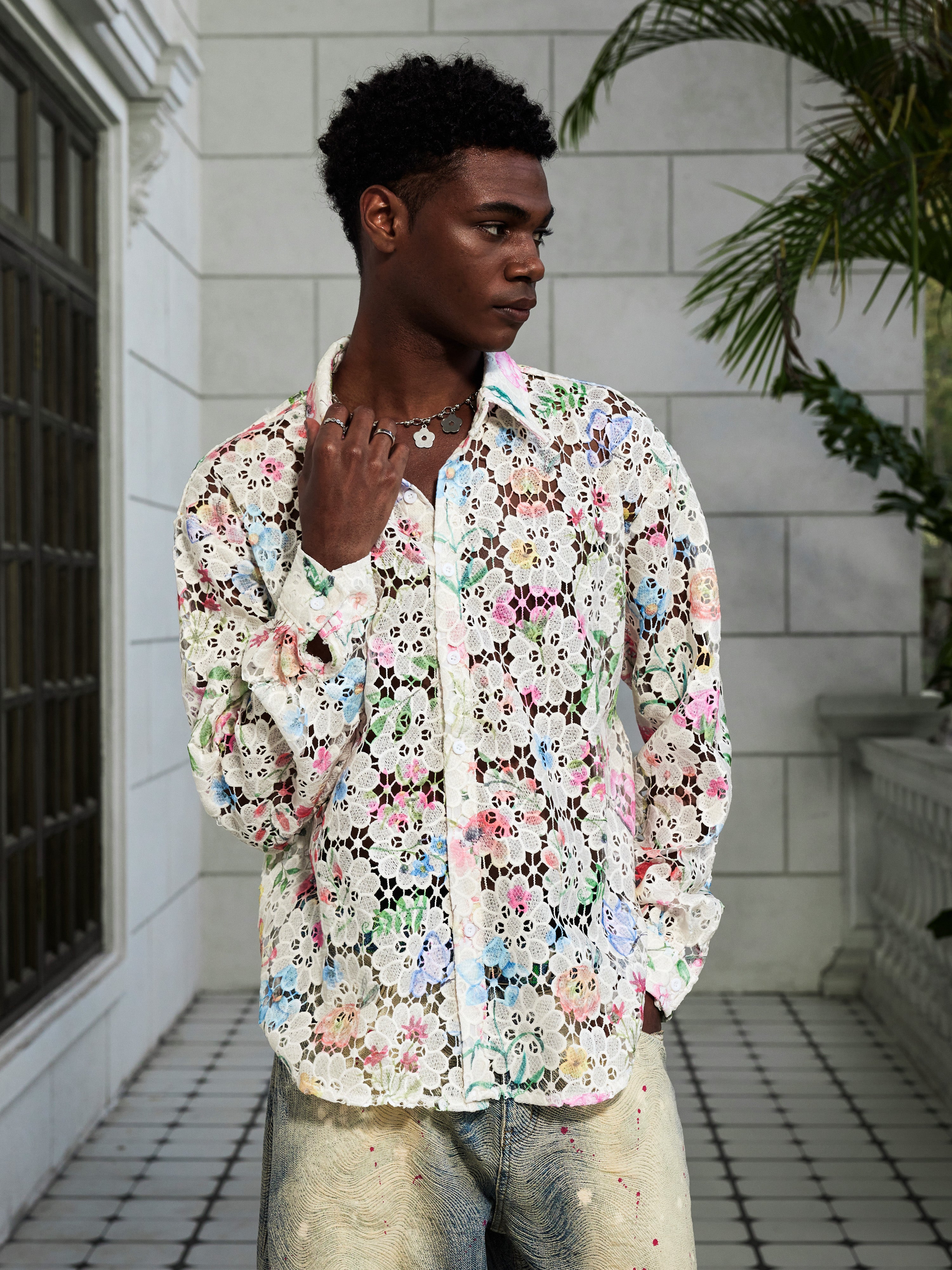 Irregular Eyelet Long Sleeve Shirt