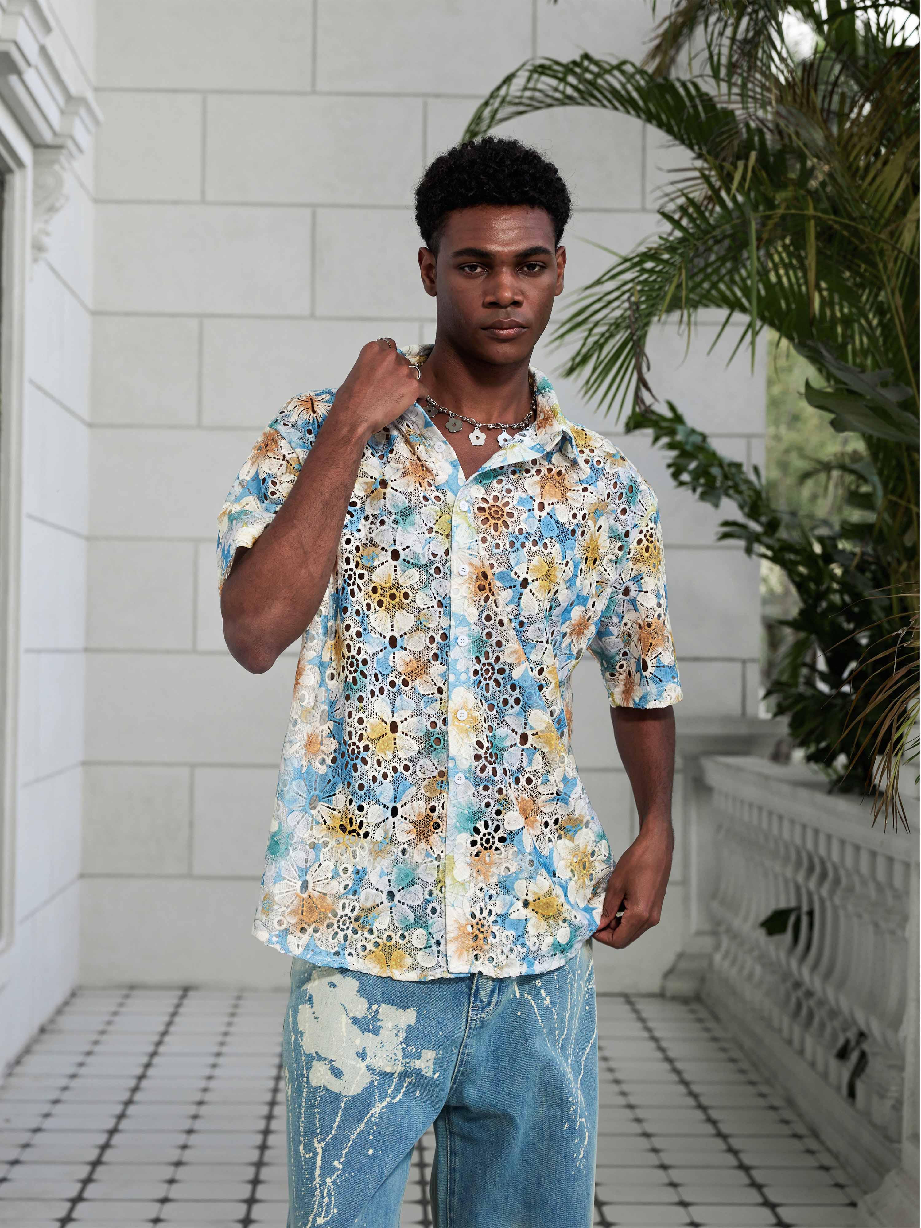 Irregular Eyelet Short Sleeve Shirt
