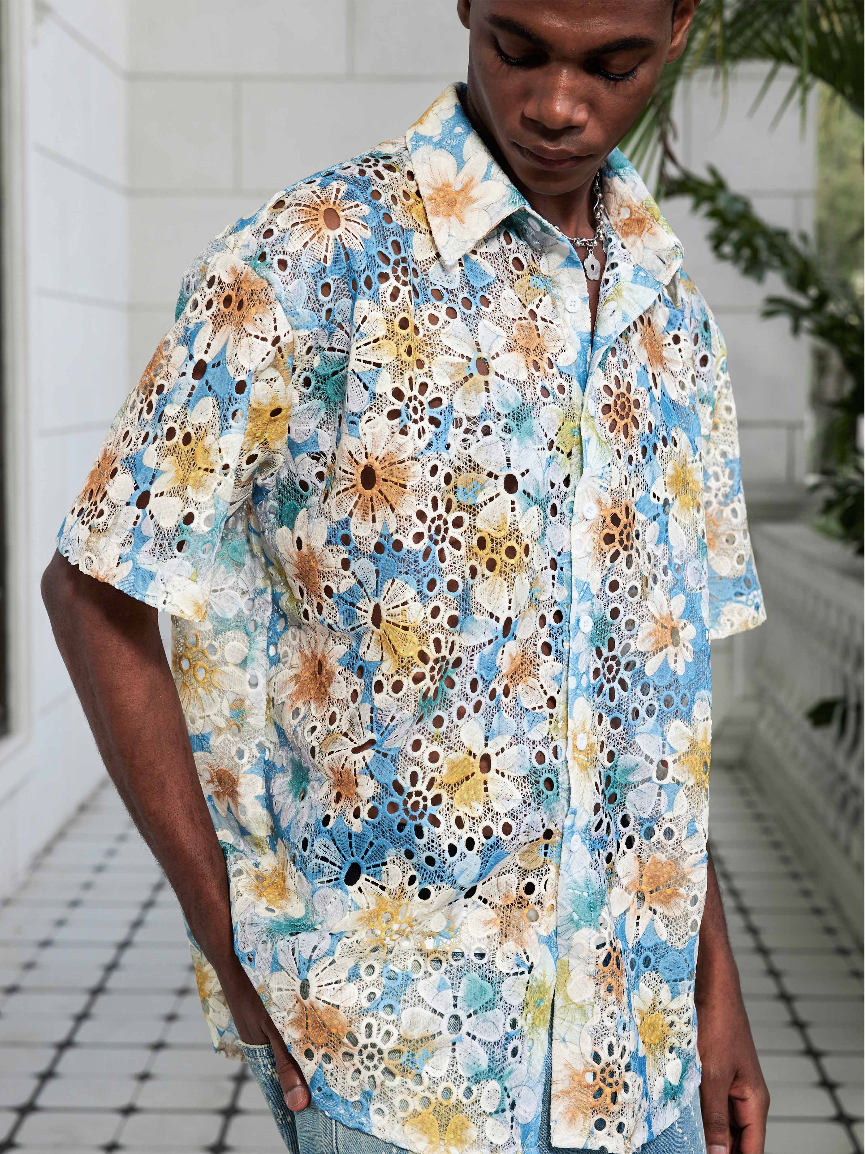 Irregular Eyelet Short Sleeve Shirt