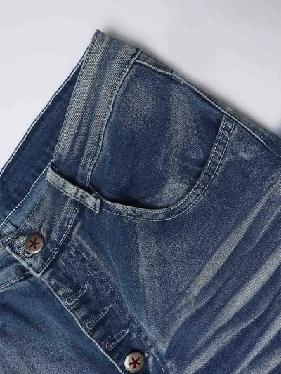 Button Fly Bootcut Ripple Wash Jeans