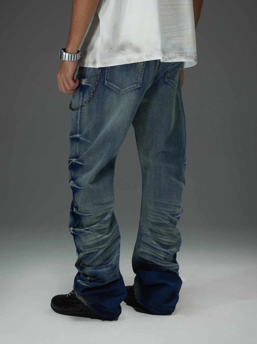 Button Fly Bootcut Ripple Wash Jeans