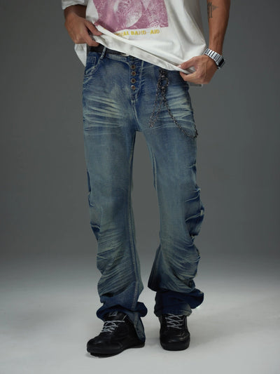Button Fly Bootcut Ripple Wash Jeans