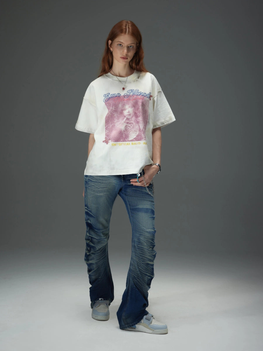 Button Fly Bootcut Ripple Wash Jeans