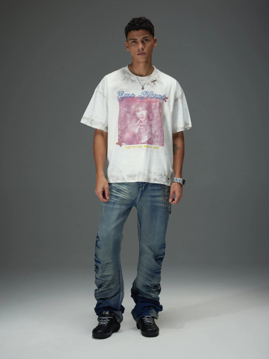 Button Fly Bootcut Ripple Wash Jeans