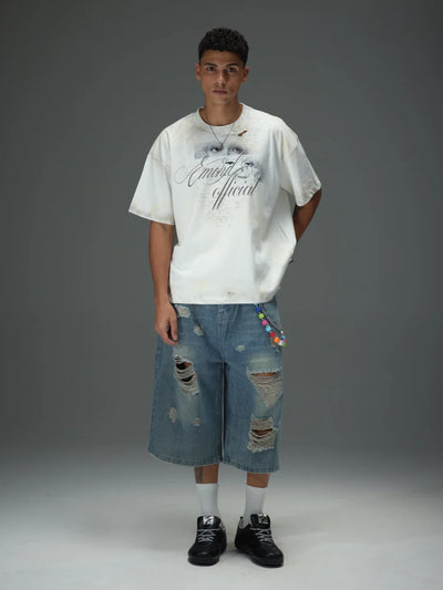 Destroyed Frayed Denim Shorts
