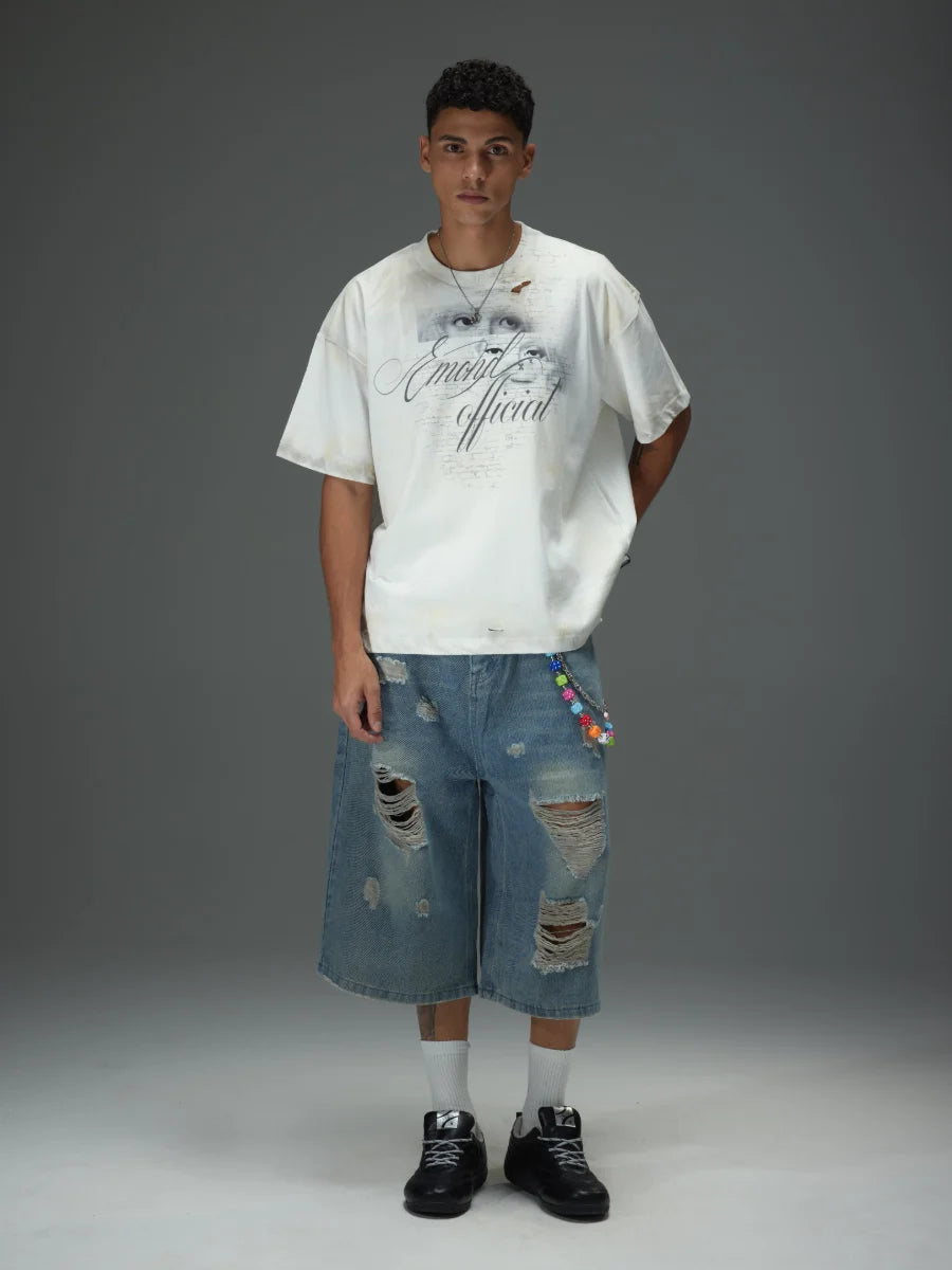 Destroyed Frayed Denim Shorts