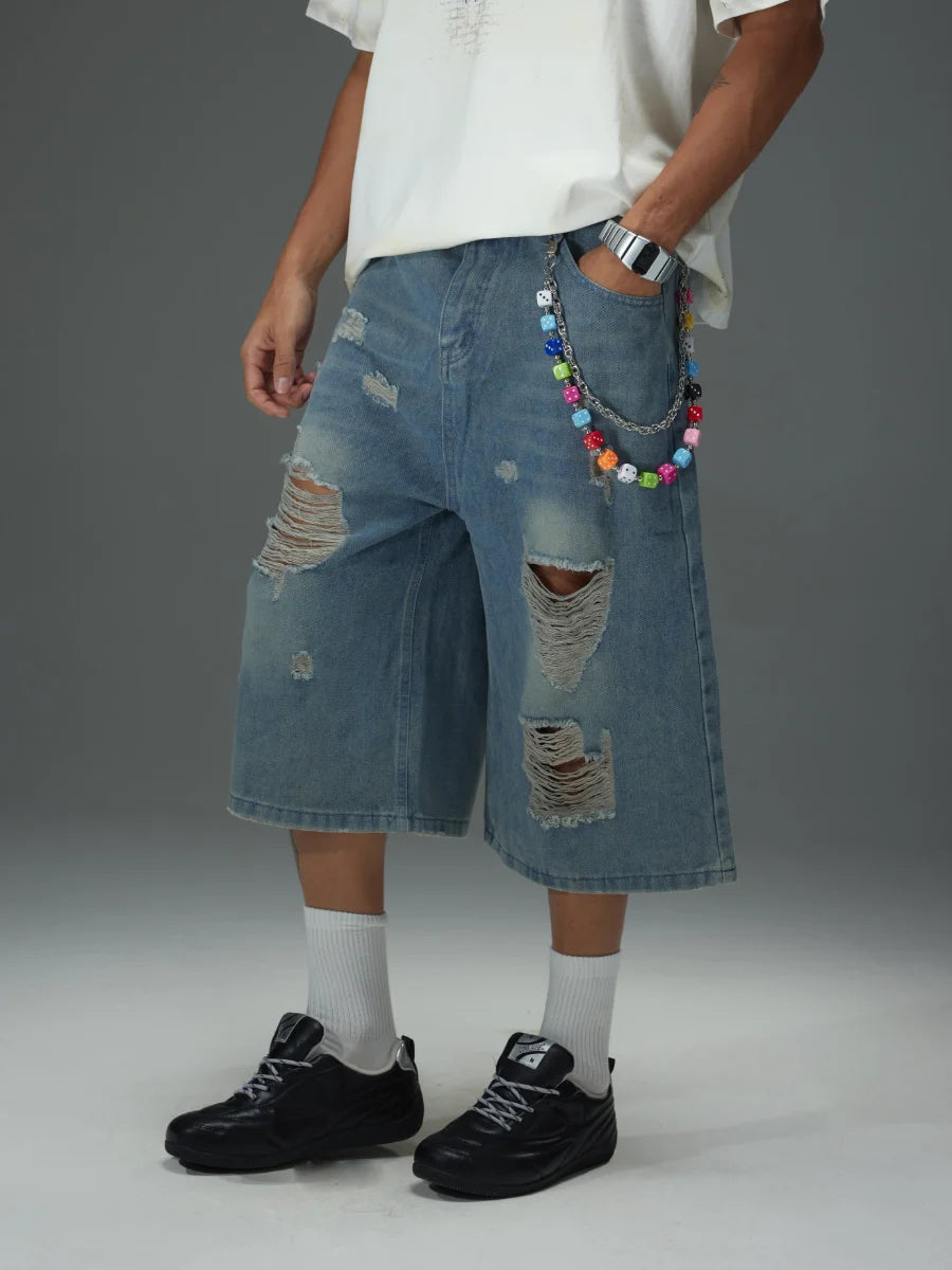 Destroyed Frayed Denim Shorts