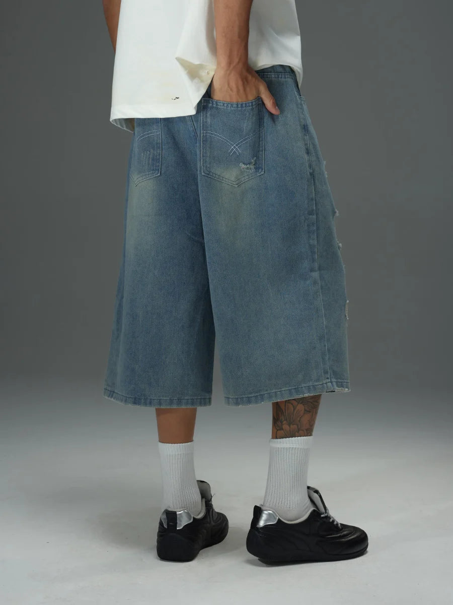 Destroyed Frayed Denim Shorts