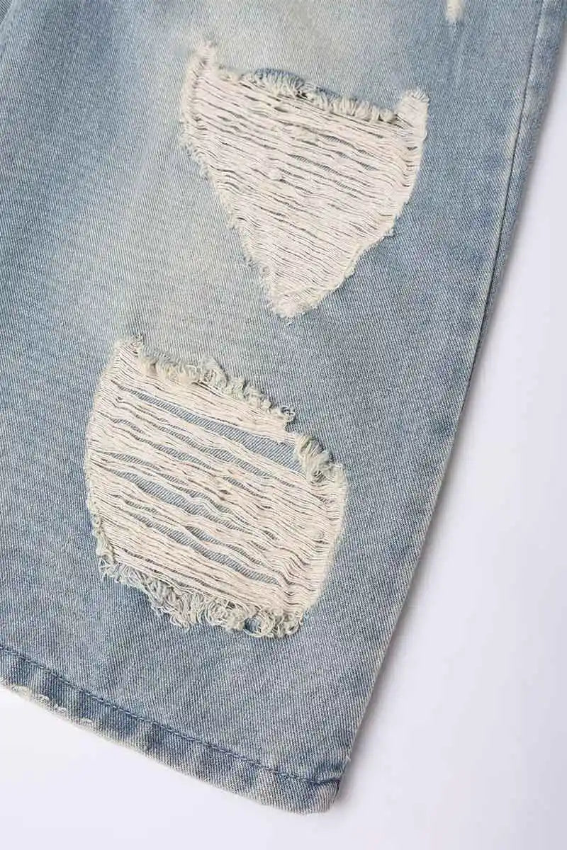 Destroyed Frayed Denim Shorts