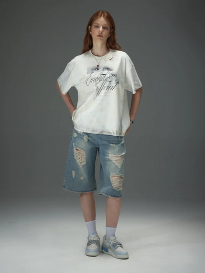 Destroyed Frayed Denim Shorts