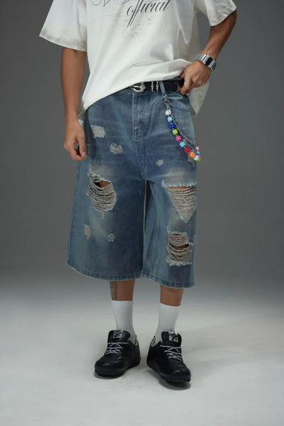 Destroyed Frayed Denim Shorts