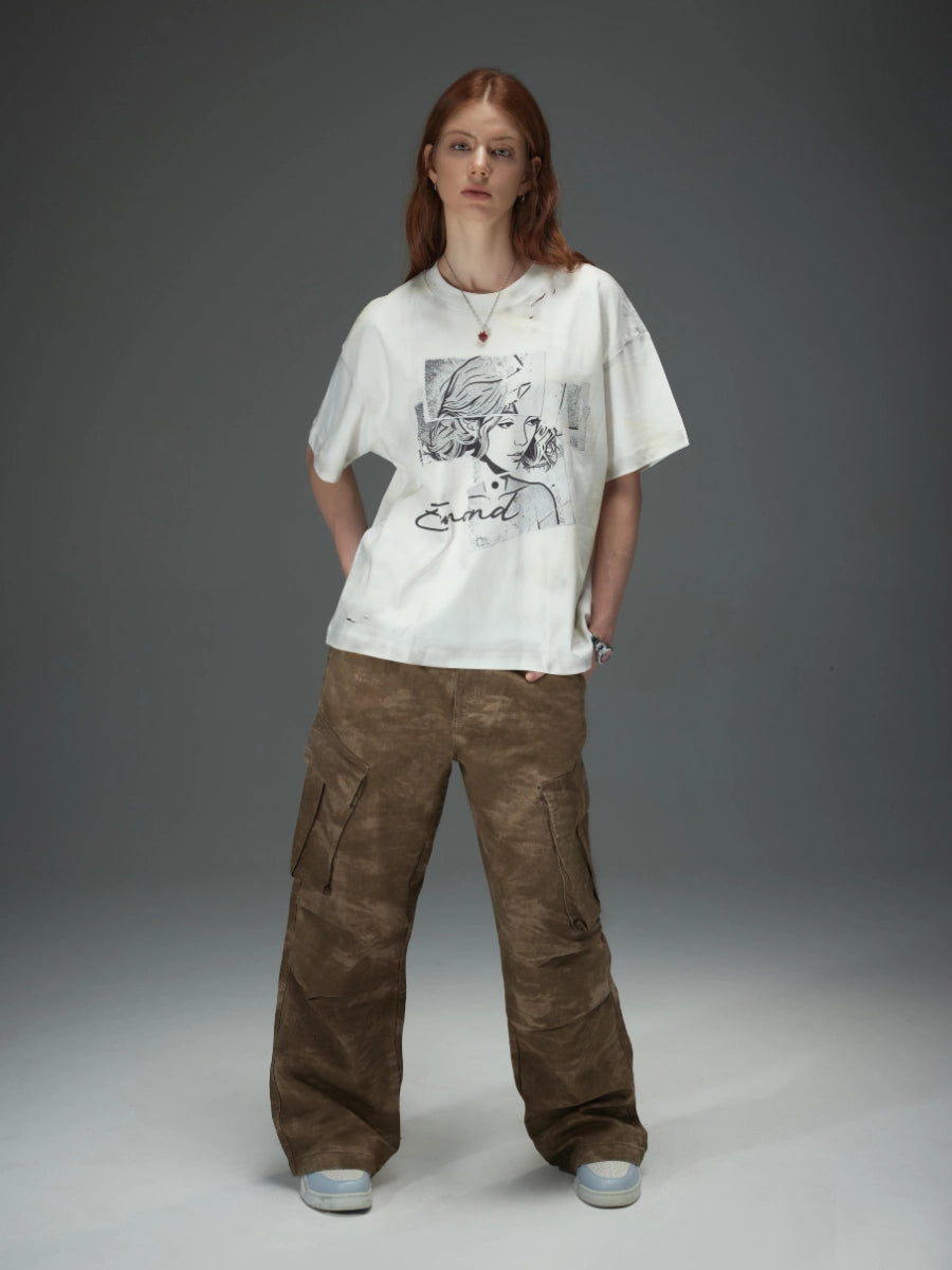 Distressed Camo Baggy Cargo Pants