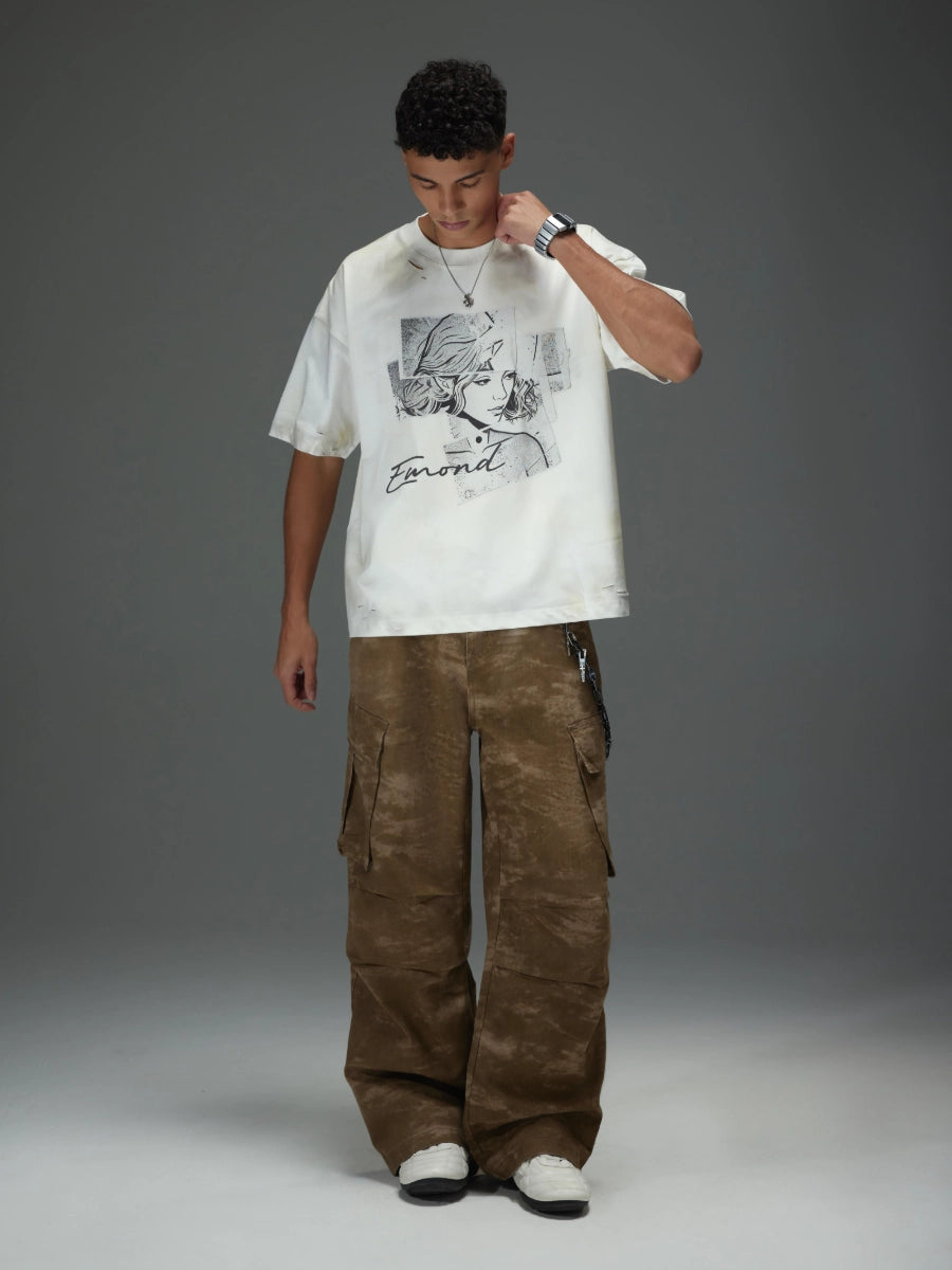 Distressed Camo Baggy Cargo Pants