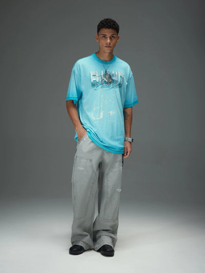 Distressed Carpenter Elastic Waist Pants