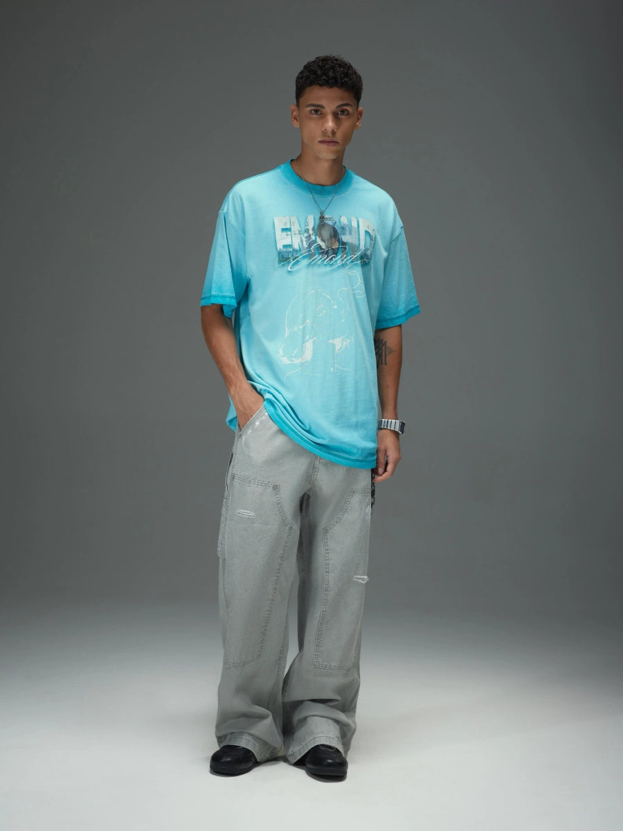 Distressed Carpenter Elastic Waist Pants