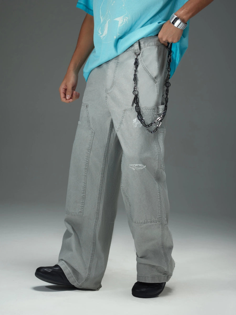 Distressed Carpenter Elastic Waist Pants